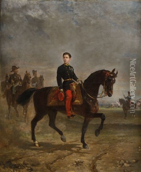 Le Prince Imperial A Cheval Suivi De Son Etat Major Oil Painting - Oliver Pichat