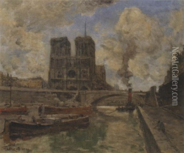 Paris La Seine A Notre-dame Oil Painting - Frank Myers Boggs