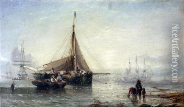 Shipping On A Calm Sea Oil Painting - William Adolphu Knell