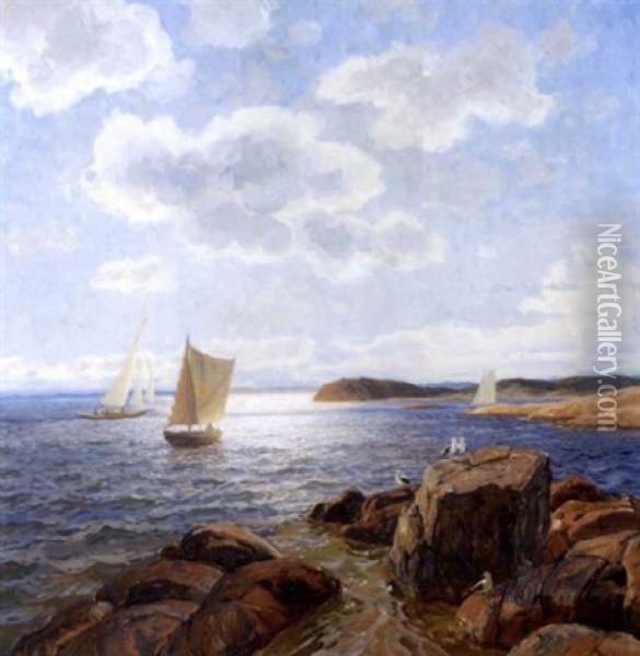 Solskinn Ved Kysten Oil Painting - Thorolf Holmboe