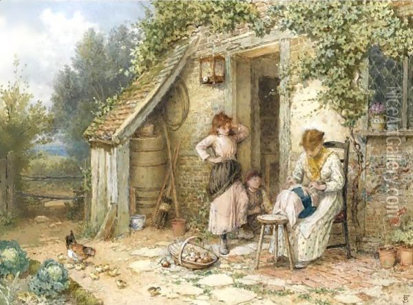 The Lace Maker Oil Painting - Myles Birket Foster