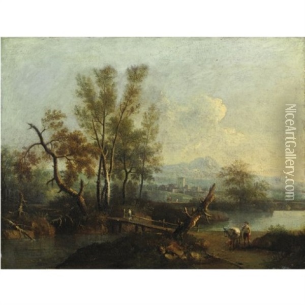 Paesaggio Fluviale Con Figure Oil Painting - Giovanni Battista Cimaroli