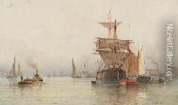 Fishing Boats In A Harbour Oil Painting - Frederick James Aldridge