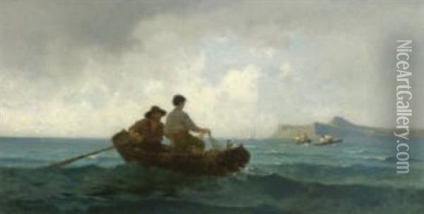 Fischer Beim Einholen Ihres Netzes Oil Painting - Julius Noerr