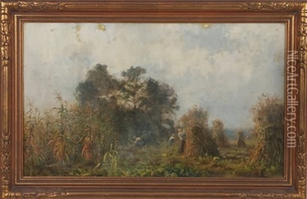 Landscape With Cornstalks Oil Painting - Charles Henry Miller