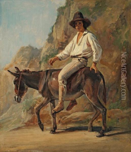 Studie Eines Auf Dem Rucken Eines Esels Sitzenden Italienischen Jungen Mit Hut Oil Painting - Franz Ludwig Catel