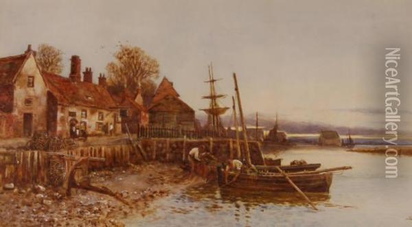 Fishing Boats In A Ruralharbour Oil Painting - Walker Stuart Lloyd