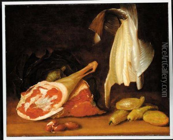 Natura Morta Con Carne, Pesce E Verdura Oil Painting - Jean-Baptiste-Simeon Chardin