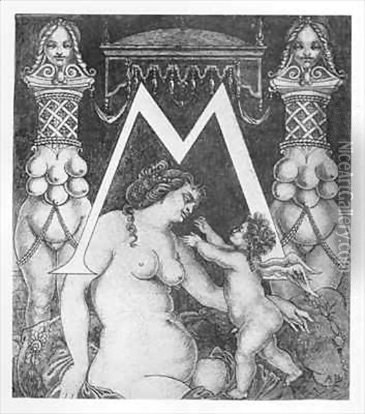 Initial Letter 'M' for Volpone Oil Painting - Aubrey Vincent Beardsley