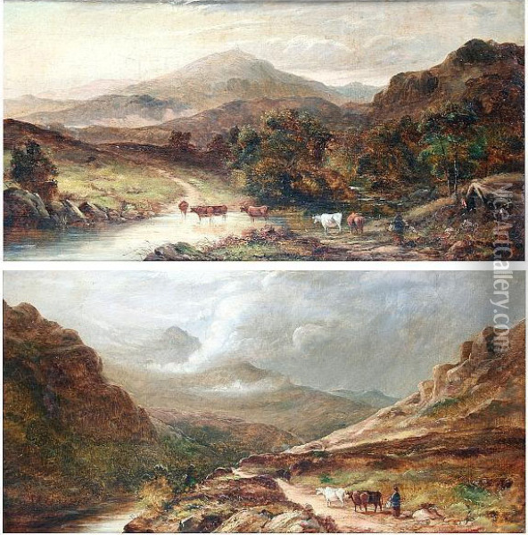 Mountain River Landscapes With Cattle Oil Painting - Walter Williams
