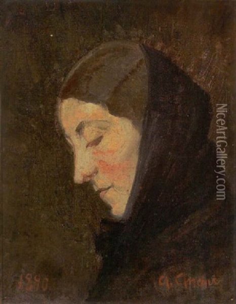 Profilportraet Af Kvinde Med Sort Torklaede Oil Painting - Anna Kirstine Ancher