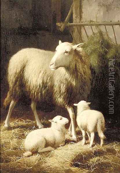 Moutons dans la bergerie 2 Oil Painting - Theo van Sluys