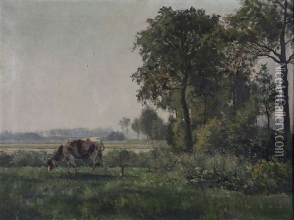 Vache Au Bord De L'eau Oil Painting - Leon Delderenne