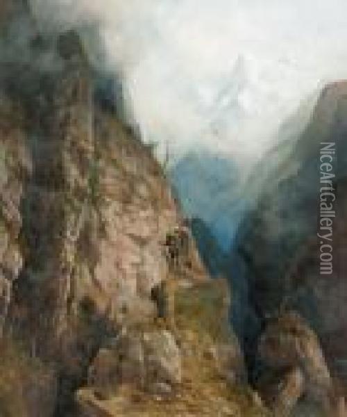 Wanderer Im Gebirge. Oil Painting - Franz Adolf C. Muller