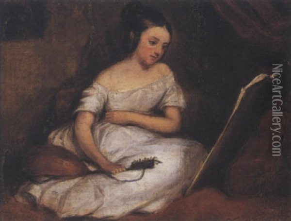 Jeune Fille A La Mandoline Oil Painting - Ludwig Auguste (Baron) Schwiter