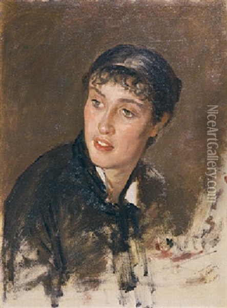 Portrait Of A Young Woman Oil Painting - Giuseppe de Nittis