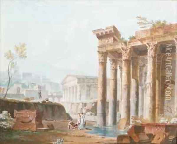 A Capriccio of Classical Ruins Oil Painting - Alexandre-Jean Dubois Drahonet