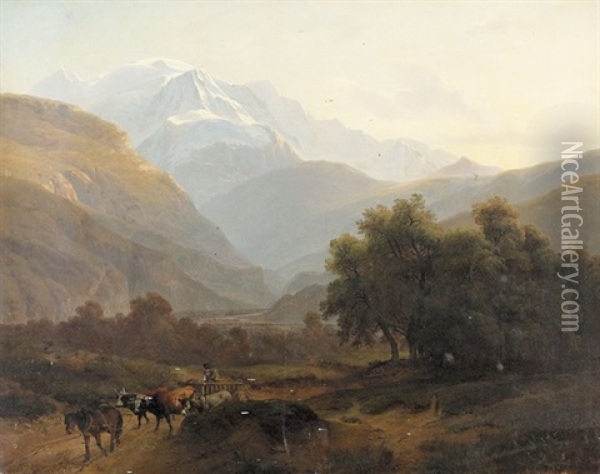 Sommerliche Landschaft Mit Viehwagen Oil Painting - Alexandre Calame
