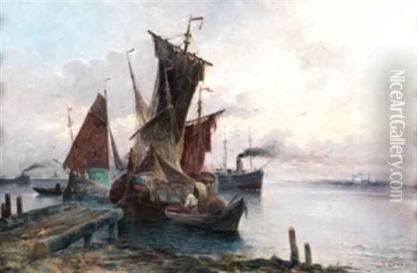 Barcos De Pescadores Oil Painting - Jose Gartner De La Pena