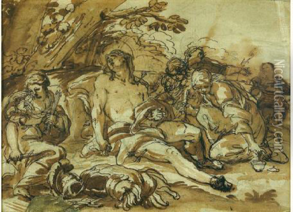 Saint Sebastien Soigne Par Sainte Irene Oil Painting - Carlo Maratta or Maratti