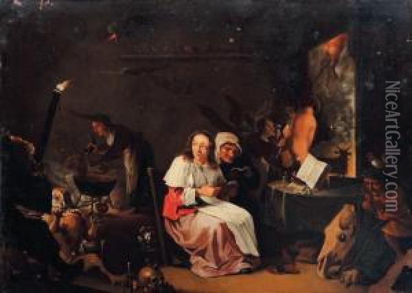 L'atelier Des Sorcieres Oil Painting - Cornelis Saftleven