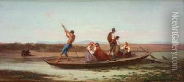 Uomini In Barca Nelle Paludi Pontine Oil Painting - Giuseppe Raggio
