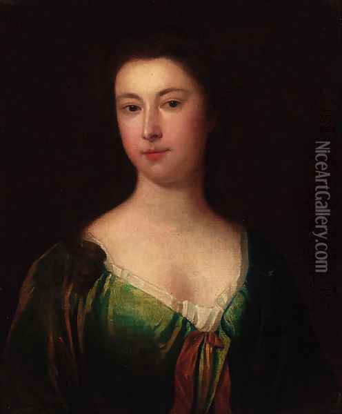 Portrait of a lady, bust-length, in a green dress Oil Painting - Sir Godfrey Kneller