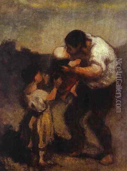 The Kiss Oil Painting - Honore Daumier