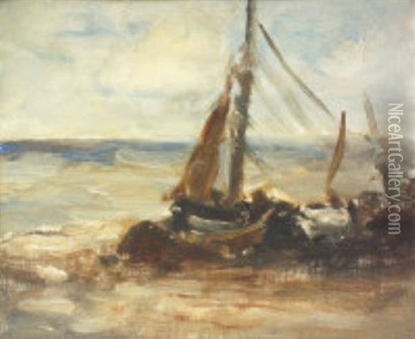 Beached Sailing Boat, Malahide Oil Painting - Nathaniel Hone the Younger