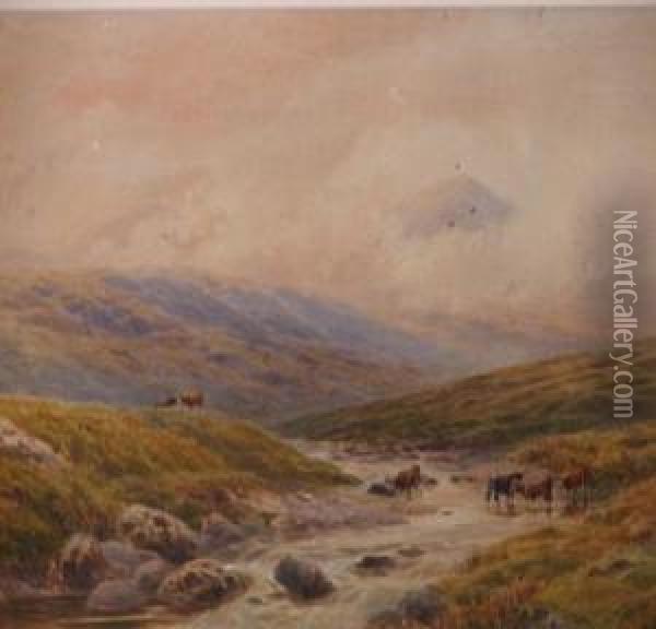 Moorland Landscape With Cattle Oil Painting - Alfred Powell
