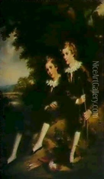 Portrait Of Two Young Boys Oil Painting - Isaac F. Bird