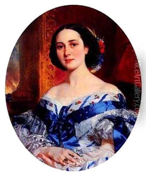 Portrait De Marie-Lucie Oil Painting - Eugene Francois Marie Joseph Deveria