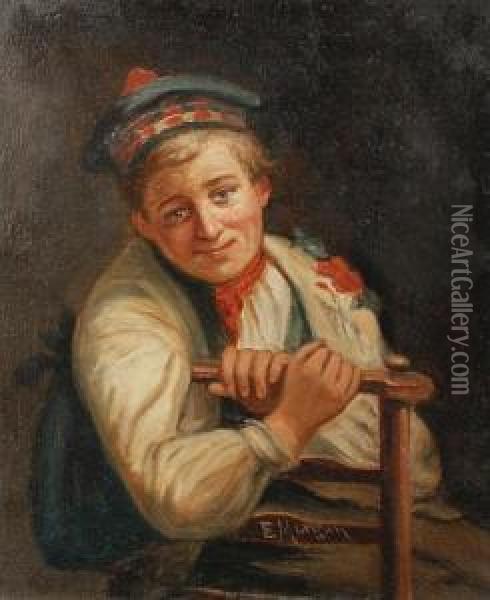Portrait Of A Boy With A Flower Oil Painting - E. Morgan