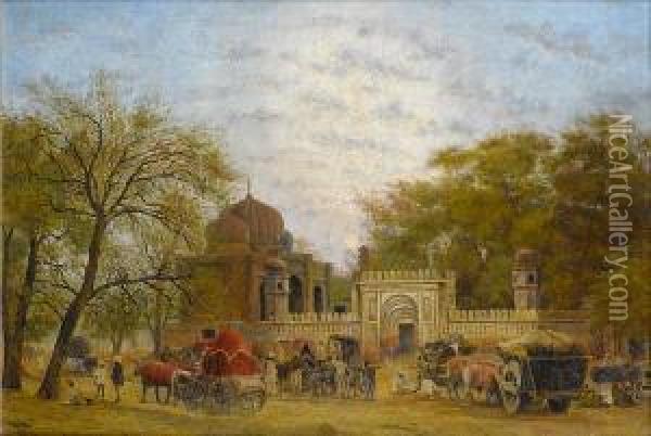 Indian Scene At Dusk Oil Painting - William Frederick Mayor
