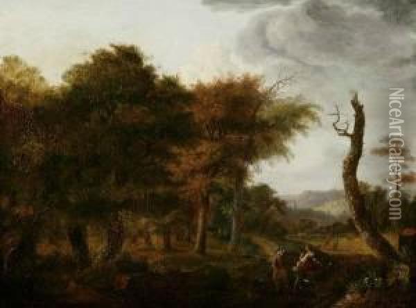 Landscape With Figures And Horse And Dog Oil Painting - Lazare Bruandet