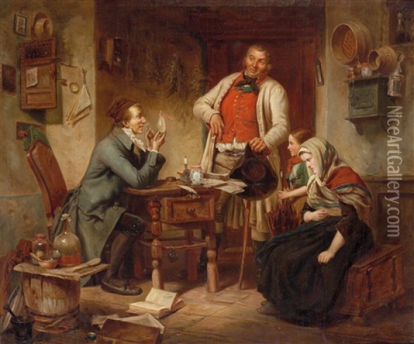 Ein Besuch Beim Doktor Oil Painting - Carl Wilhelm Huebner