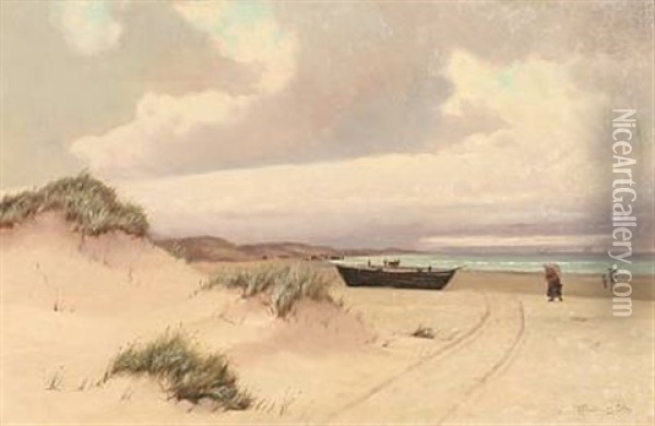Beach Scene From Klitmoller, Denmark Oil Painting - Oscar Herschend