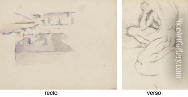 Paysage (le Mur) (recto); D'apres L'ecorche (verso) Oil Painting - Paul Cezanne