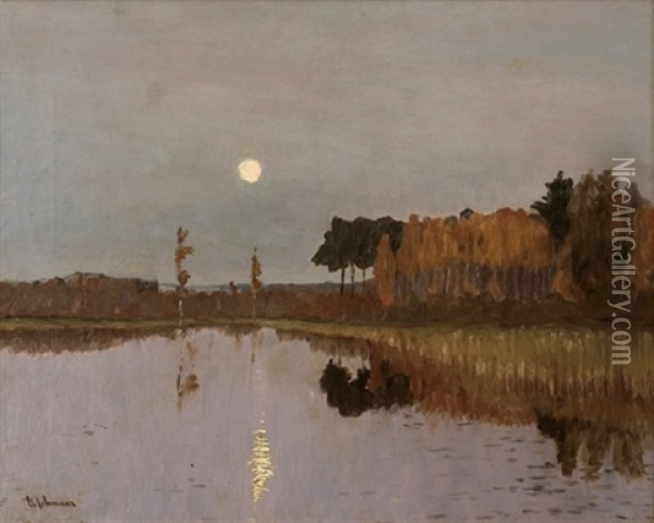 Twilight Over A Forest Lake Oil Painting - Isaak Levitan