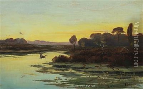 Landscape Near Eppendorf At Sun Set Oil Painting - John Theele