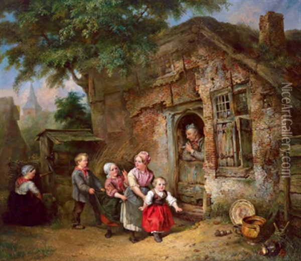 Spielende Dorfkinder Oil Painting - Ferdinand de Braekeleer the Elder