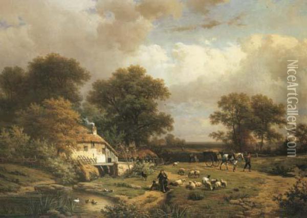 Pastoral Scene Oil Painting - Eugene Joseph Verboeckhoven
