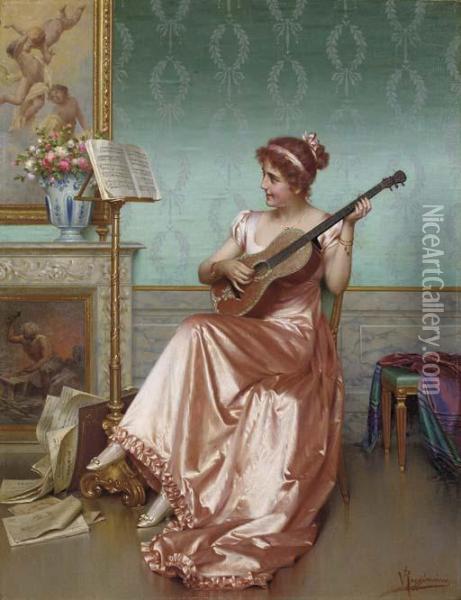 In The Music Room Oil Painting - Vittorio Reggianini
