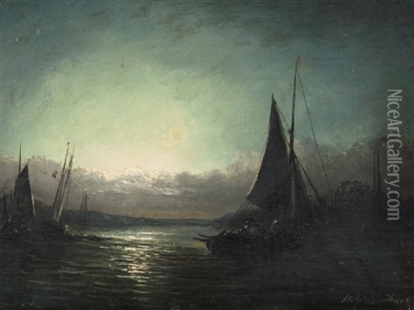 Marine Motive By Night Oil Painting - William Adolphus Knell