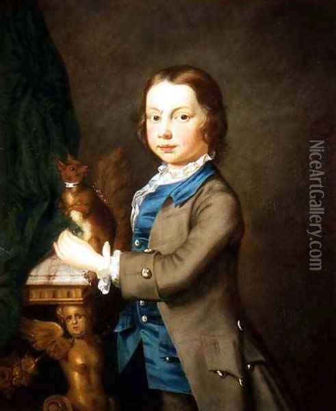 A Portrait of a Boy with a Pet Squirrel Oil Painting - Joseph Highmore