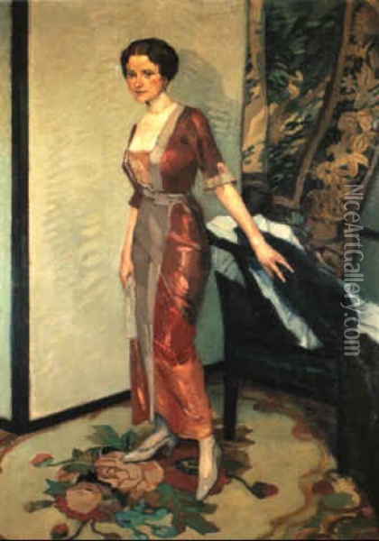 Portrait Frau Lilli Moll Oil Painting - Leo Putz