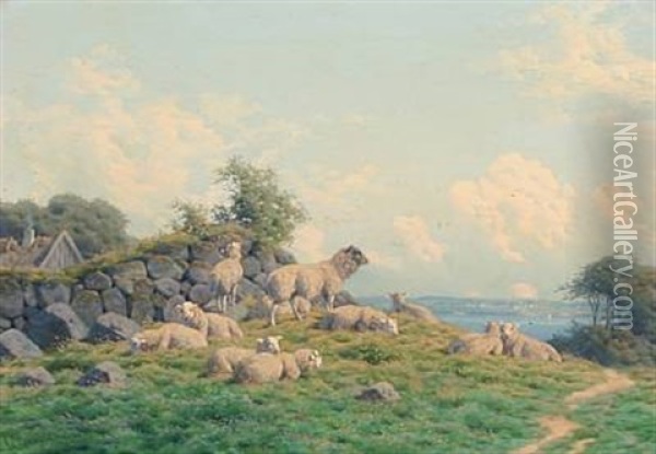 Summer Day With A Flock Of Grazing Sheep Oil Painting - Carl Frederik Bartsch
