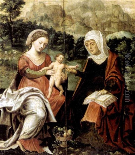 La Vierge A L'enfant Avec Sainte Anne Oil Painting -  Master of the Parrot