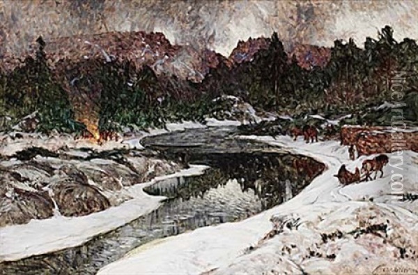 Vareldar Vid Rotalven Oil Painting - Olof Arborelius