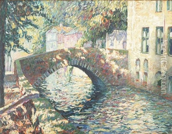 A Pointillist Oil On Panel Oil Painting - Charles-Henri Verbrugghe